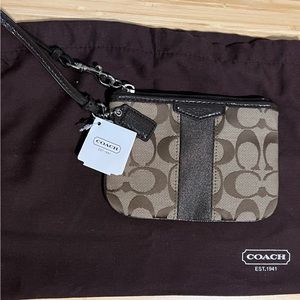 NWT Coach Monogram Wristlet | Khaki / Mahogany